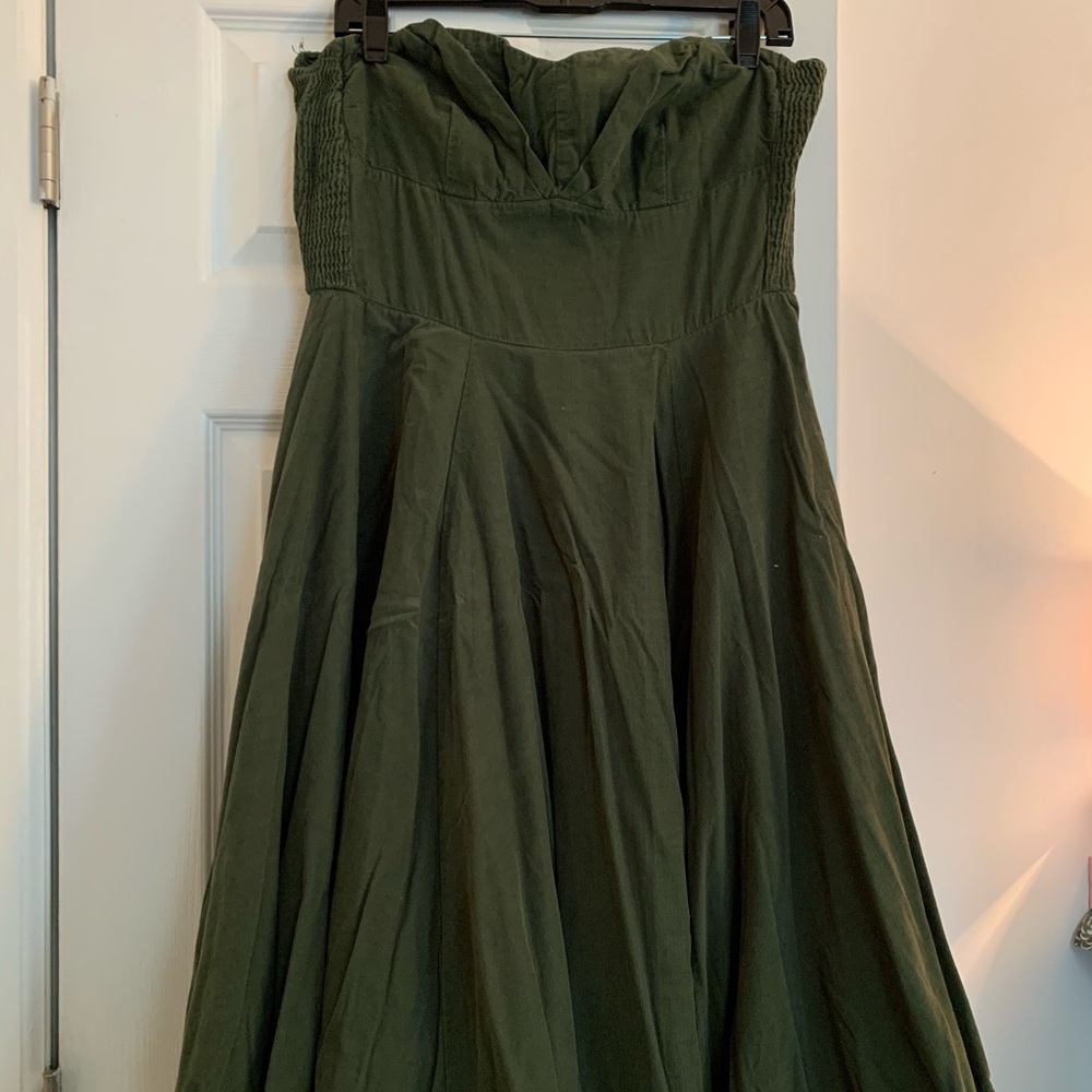 Anthropologie Green Corduroy Strapless Dress
